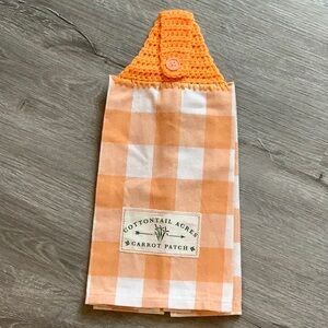 Cottontail Acres Orange Plaid Kitchen Towel With Crochet Top